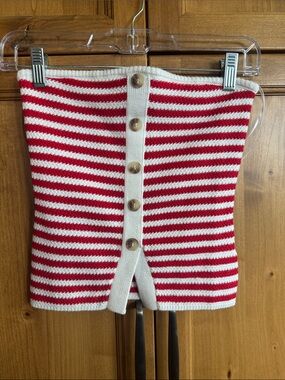Striped Red & White Button-Front Crop Top